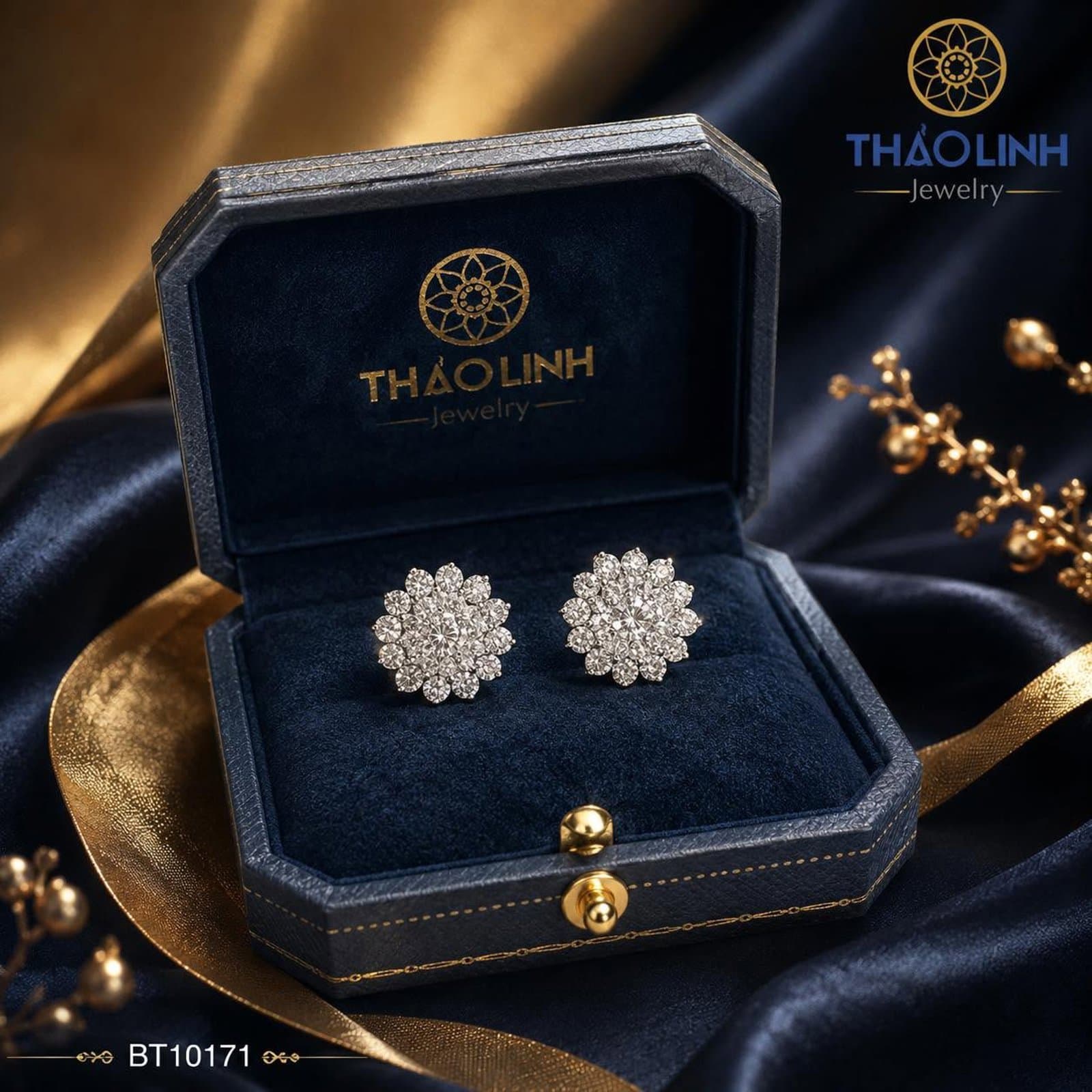 Bông Tai Tuyết Hoa - Kim cương nuôi cấy vàng 14K