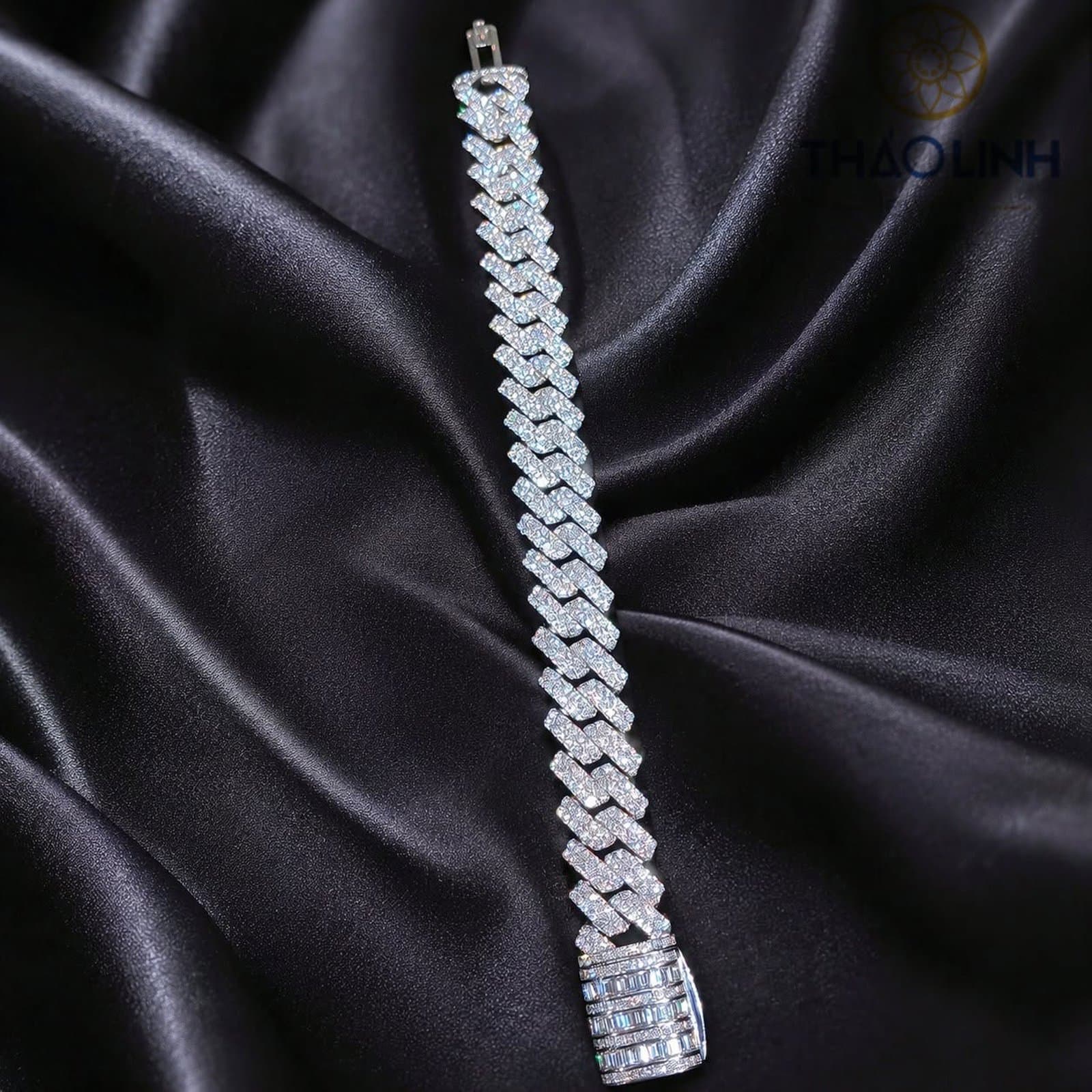 Lắc Cuban Băng Vương - Kim cương thiên nhiên vàng 18K