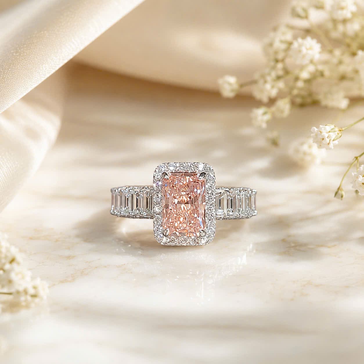 Nhẫn nữ kim cương hồng Radiant Lab-Grown 1.5 Carat