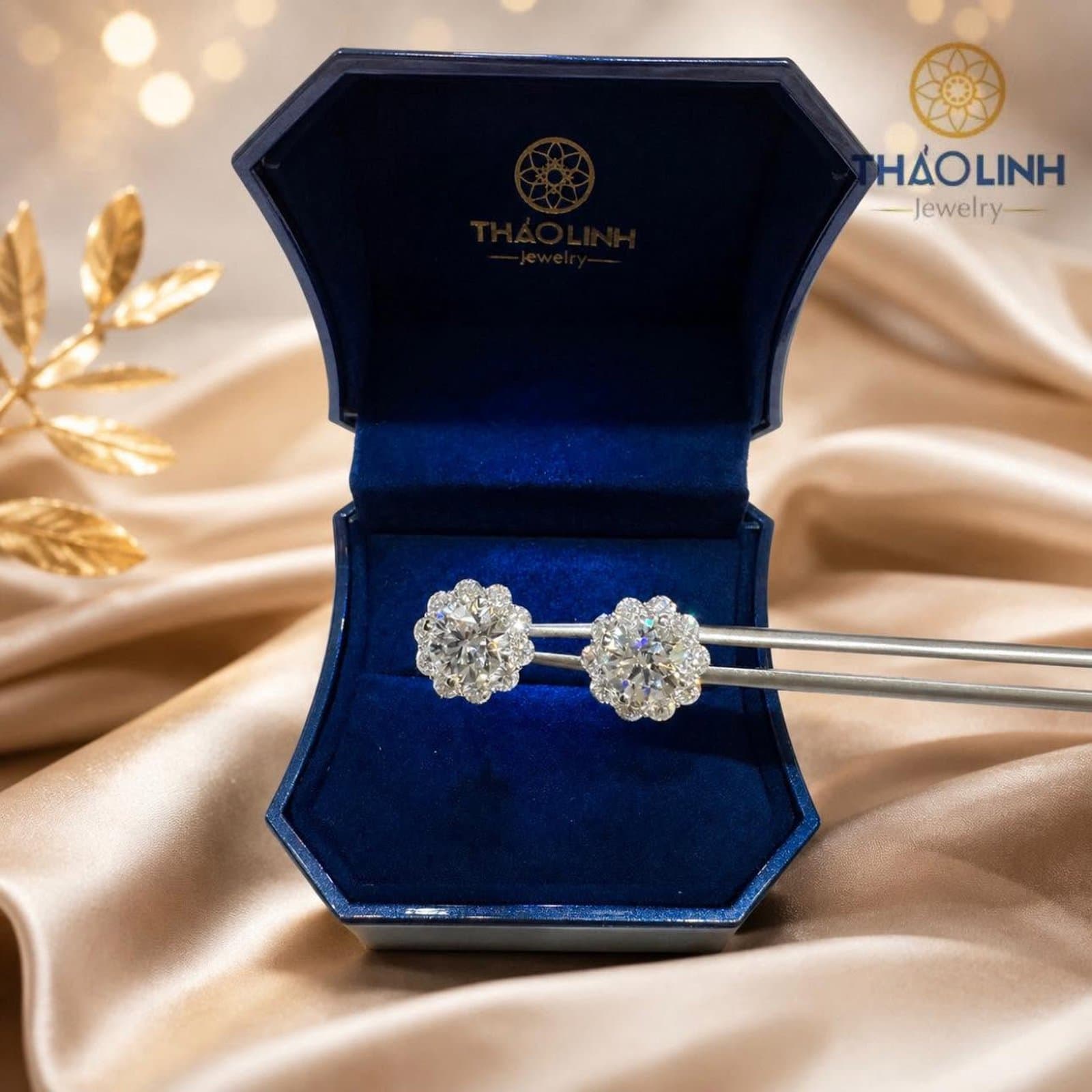 Bông Tai Halo Kim Cương Nuôi Cấy 6ly3 Nước D - Vàng Trắng 14K