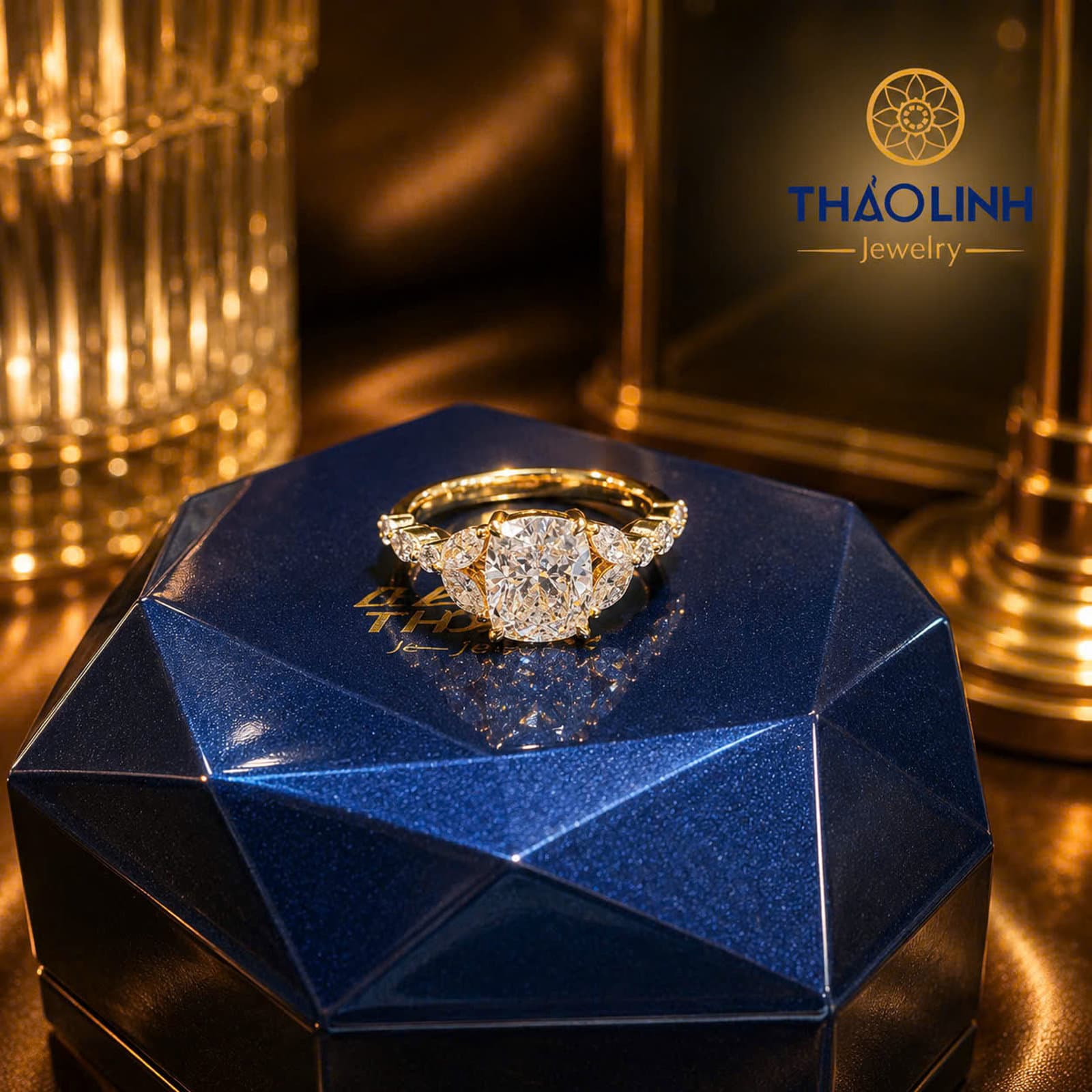 Nhẫn Nữ Tường Vi - Kim cương nuôi cấy cushion 1.7 carat vàng 14K