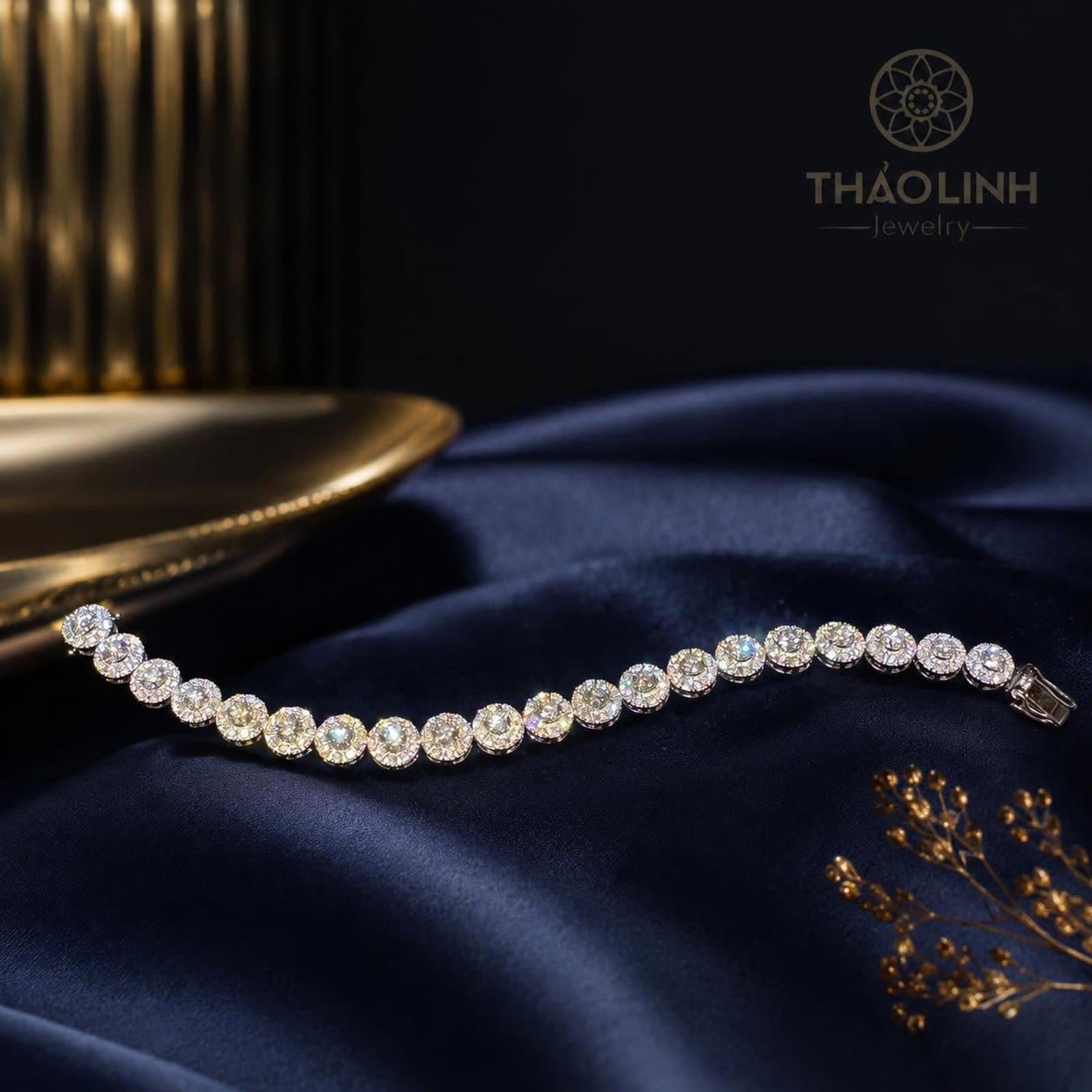 Lắc Tay Nữ Kim Cương Nuôi Cấy Full Mắt Halo Vàng Trắng