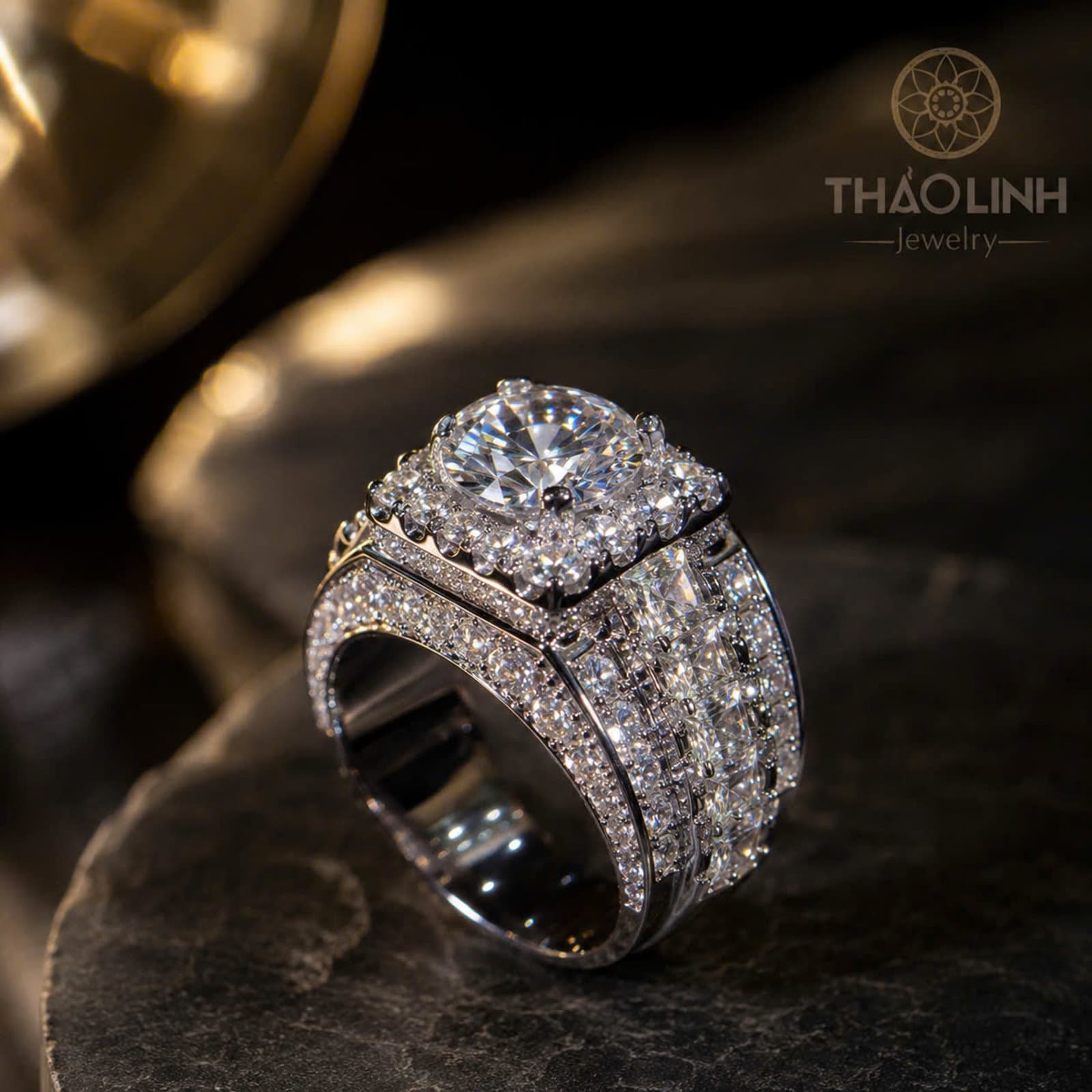Nhẫn Nam Kim Cang - Kim cương nuôi cấy 8ly1 vàng trắng 14K