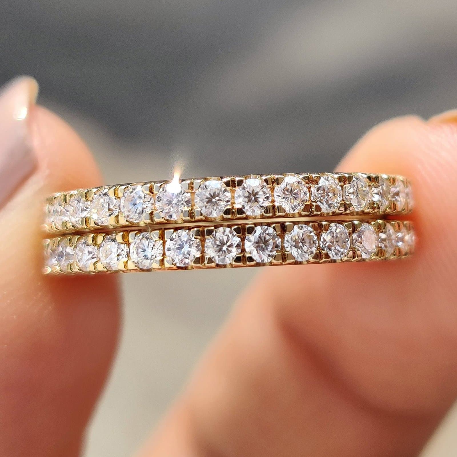 Nhẫn Nữ Bán Eternity Kim Cương CVD - Vàng Vàng 14K